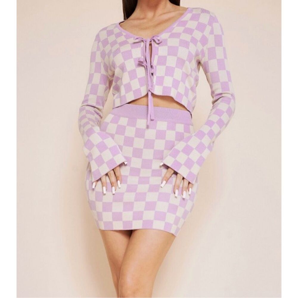 Checker print cardigan